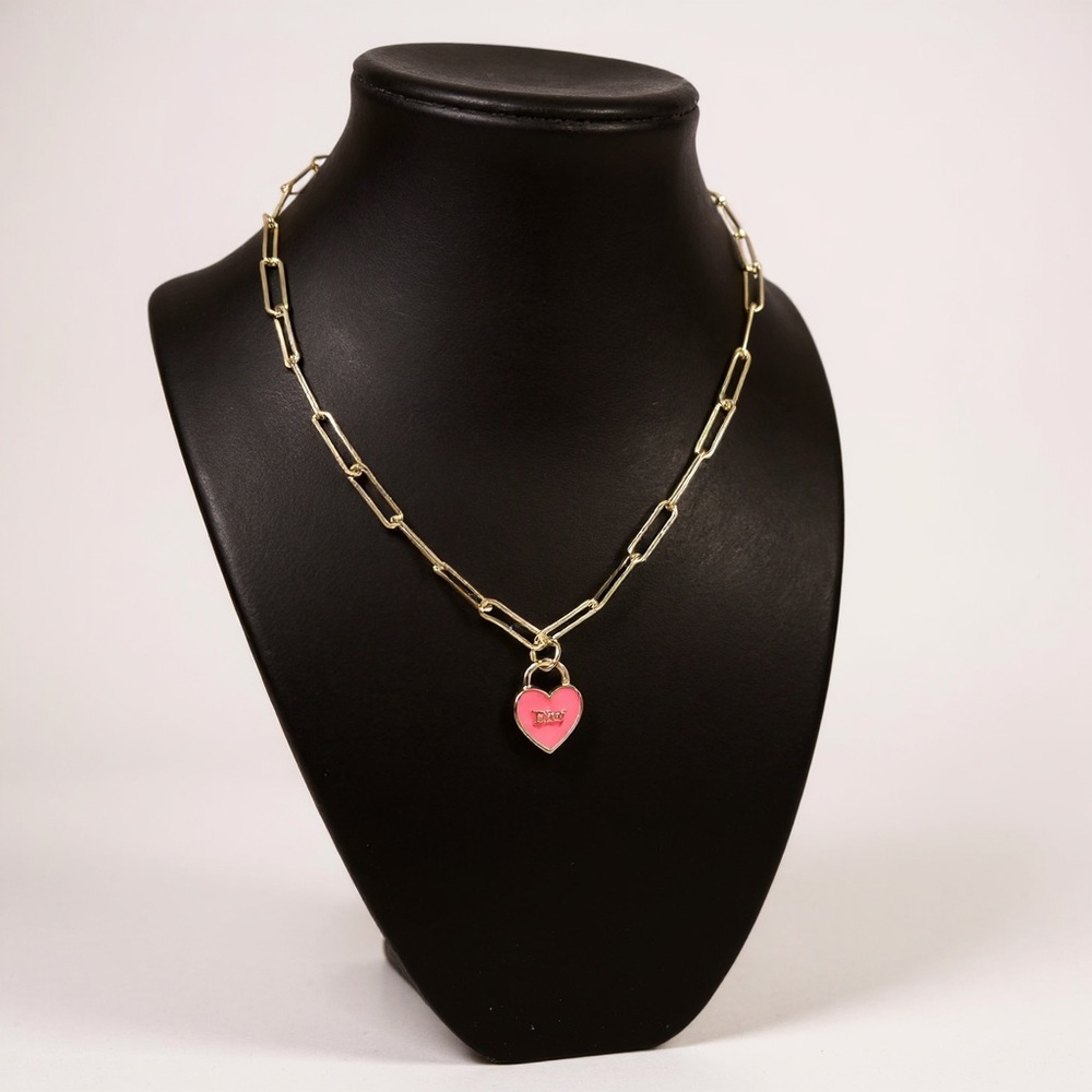 Repurposed Authentic Dior Heart Charm Necklace Gold Paperclip Chain - Picture 4 of 4